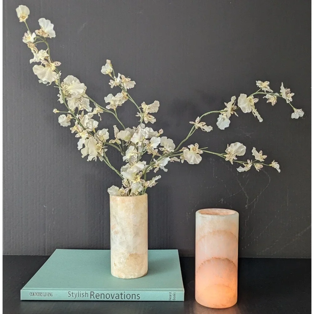 Onyx Stone‎ Cylinders For Lamp Shades/Candle Covers/Faux Flower Vase Set of Two